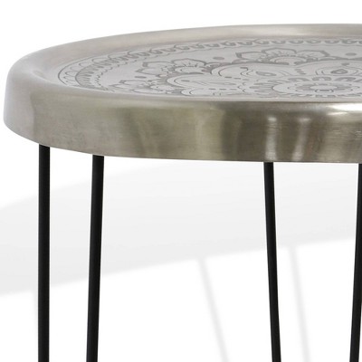 Logan 18" Silver Metal Round Side Table with Folding Black Legs