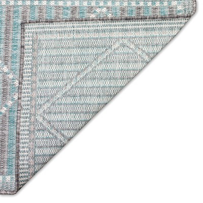 Aqua Checker Diamond 39" Round Synthetic Indoor/Outdoor Rug