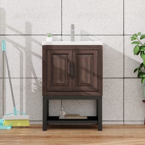 GDFStudio York Indoor/Outdoor Freestanding Magnesium Oxide Bathroom Vanity with Faucet and Ceramic Sink - 1 of 4
