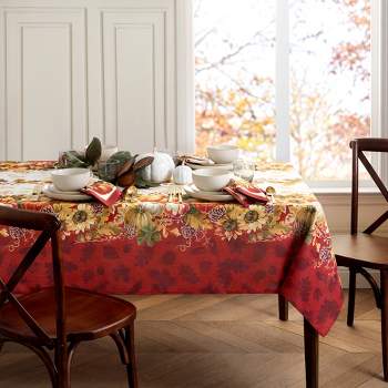 Swaying Leaves Bordered Fall Tablecloth - Red/White - Elrene Home Fashions