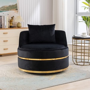 360° Swivel Accent Barrel Chair Upholstered in Velvet with Pillow, Oversized Soft Seat Cushion for Living Room, Bedroom, Office - 1 of 4