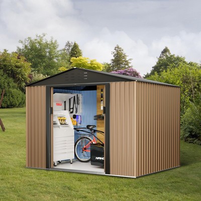 Metal Garden Shed,Outdoor Storage Shed, Outdoor Metal Utility Tool Storage Shed with Door Lock, Waterproof Roofs, for Garden Patio，Brown