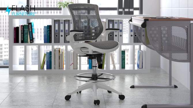 Flash Furniture Mid-Back Transparent Mesh Drafting Chair with Flip-Up Arms, 2 of 18, play video