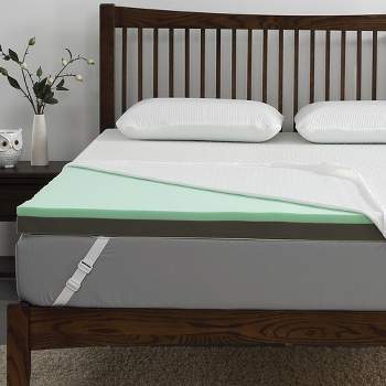 Dual Layer Memory Foam Mattress Topper with Green Tea Infusion, Bed Topper Pad with Removable Cover