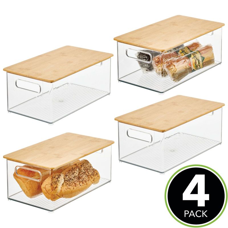 mDesign Plastic Kitchen Storage Box - Bamboo Lid, Handles, 2 of 9