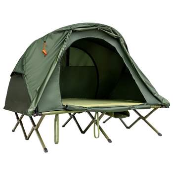 Tangkula 2-Person Folding Camping Tent Cot Outdoor Elevated Tent w/External Cover Green/Gray