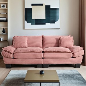 Corduroy Deep Seat Sofa Sleeper Couch Loveseat with 23-Inch Seat Depth and Pillows - Leovsnove - 1 of 4