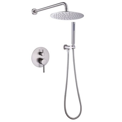 1-Handle 2-Spray Rain Shower Faucet and Hand Shower Combo Kit in Brushed Nickel (Valve Included)