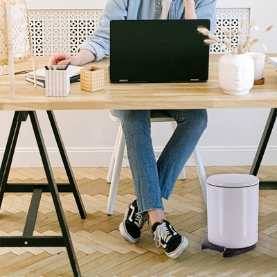 White Stainless Steel Soft Close Round Pedal Trash Can