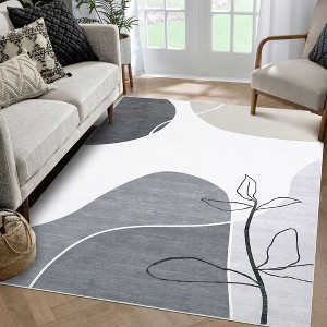 Contemporary Abstract Machine Washable Geometric Aesthetic Area Rugs Non Slip Thin Low Pile Rugs for Living Room Bedroom - 1 of 4