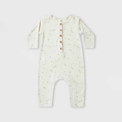 Q by Quincy Mae Baby Stars Brushed Jersey Long Sleeve Jumpsuit - Ivory 0-3M