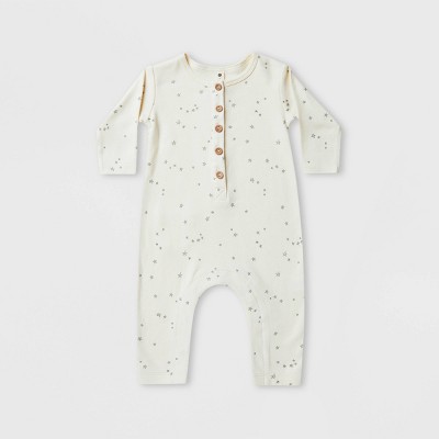 Image of Q by Quincy Mae Baby Stars Brushed Jersey Long Sleeve Jumpsuit - Ivory