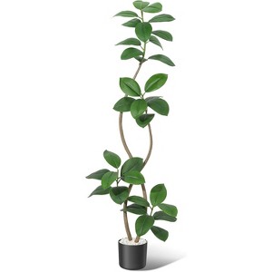 Artificial Plant Rubber Tree with Stone Faux Fiddle Leaf Fig Tree Indoor Artificial Tree Tropical Large Floor Tree for Home Decor - 1 of 4