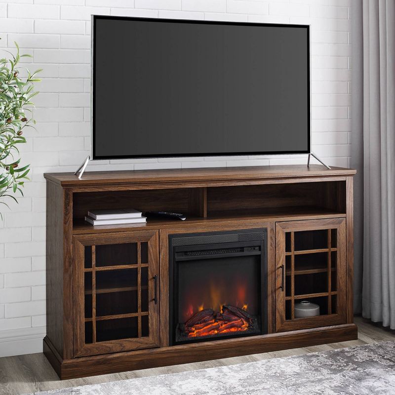 Gertie Transitional Highboy Glass Window Pane Door with Electric Fireplace TV Stand for TVs up to 65" - Saracina Home, 4 of 10