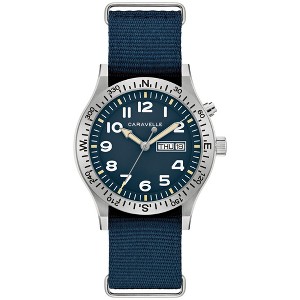 Caravelle by Bulova Men's Quartz with Light Up Vintage Watch, Blue Nylon Strap, Blue Dial,  Day / Date, 3 Hand - 1 of 4