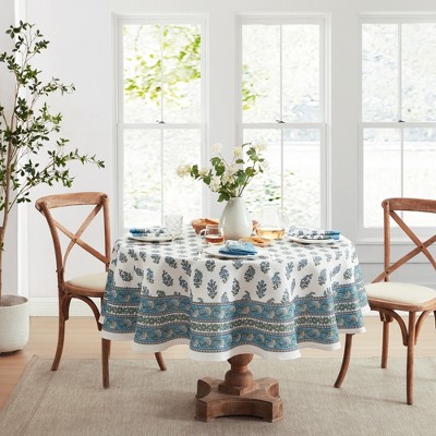 Tropez Blue and Green Polyester Round Tablecloth, 70"