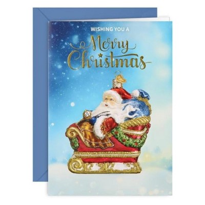 Old World Christmas Ornament Christmas Card, Santa in Sleigh, 7" x 5"
