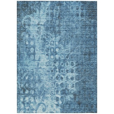 Blue Ikat Washable Indoor Outdoor Area Rug