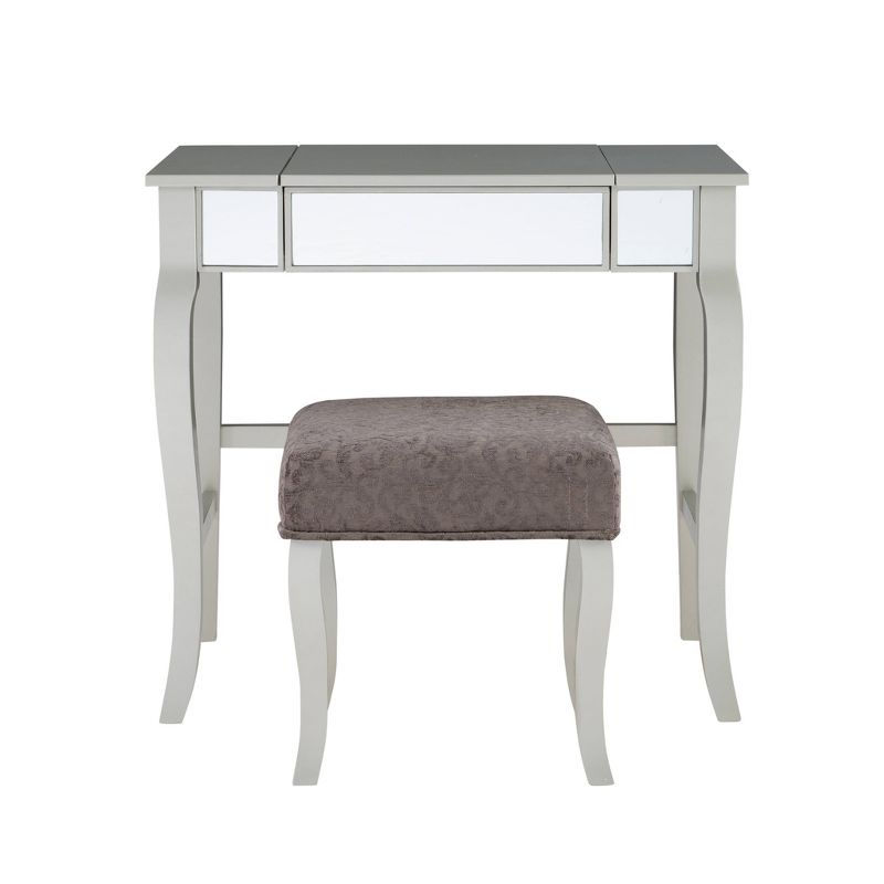 Harper Glam Flip-up Mirror Wood Vanity and Gray Upholstered Stool Mirror and Silver - Linon, 5 of 17