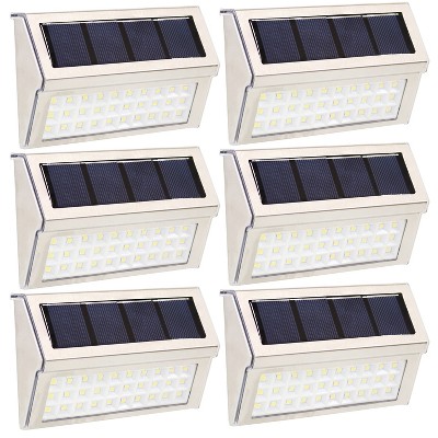 Sunnydaze Outdoor Stainless Steel Modern Style Mountable LED White Solar Flood Deck Lights - White - 6pk