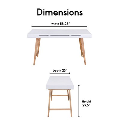 White Mid-Century Modern Writing Desk with Drawers