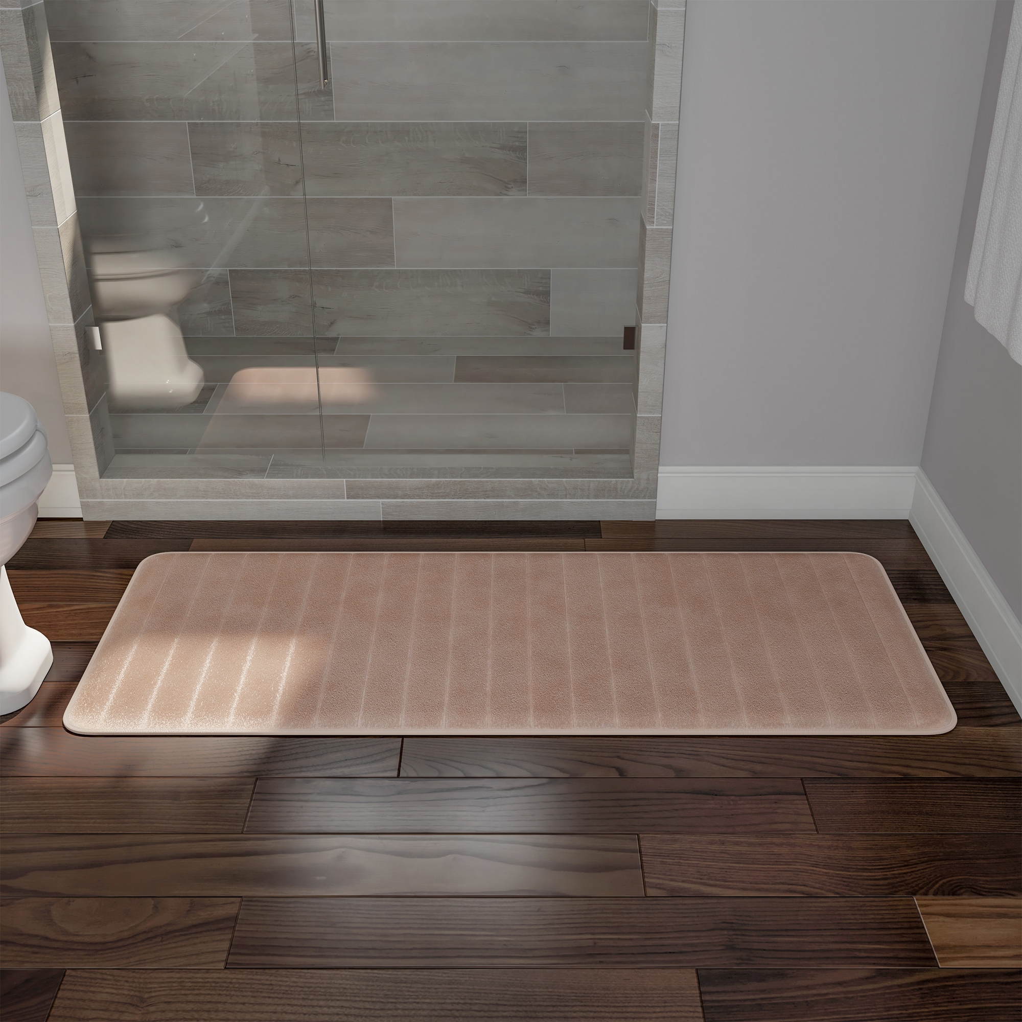 Oversized Bathroom Rug-Memory Foam Bath Mat in Beige Textured Stripes- Extra Long Non-Slip Absorbent Runner for Bathroomor Kitchen by Hastings Home