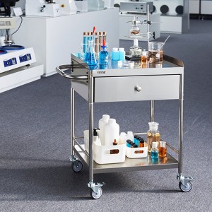 VEVOR Medical Cart, 2-Layer Stainless Steel Cart 220 lbs Weight Capacity, Lab Utility Cart with 360° Silent Wheels and a Drawer - 1 of 4