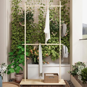 QingMoon Coat Rack with Wheels, Clothes Drying Rack with Adjustable Shelves and 6 Wooden Hangers Perfect for Bedroom, Living Room and Entryway - 1 of 4