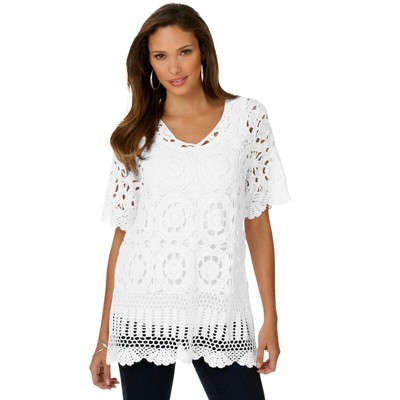 Roaman's Women's Plus Size French Crochet Sweater - 4x, White : Target