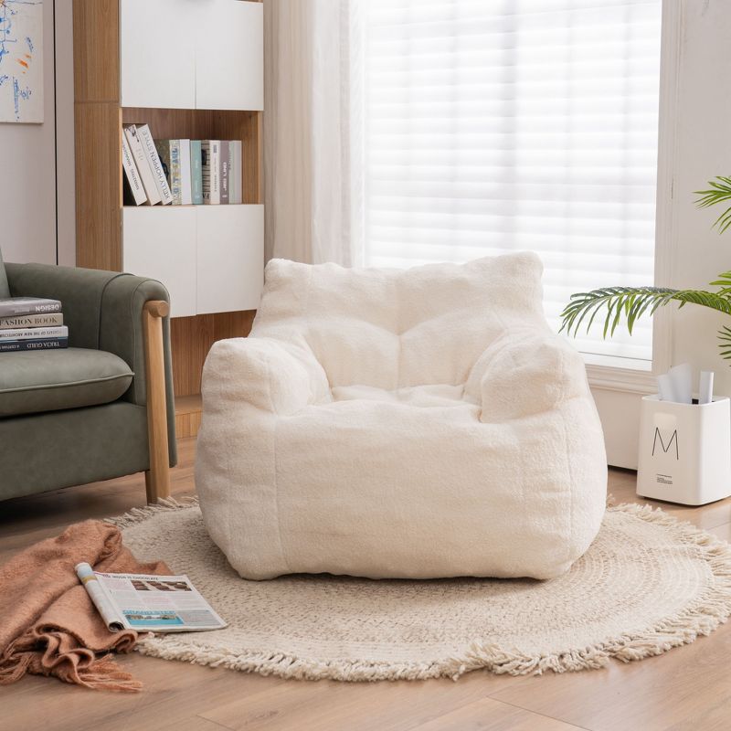 Soft Bean Bag Chairs with Memory Foam, 37" W Teddy/Linen Bean Bag Arm Chair & Fluffy Lazy Sofa 4A - ModernLuxe, 5 of 13