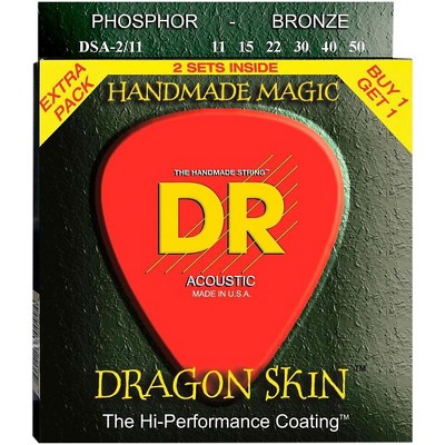 DR Strings Dragon Skin Clear Coated Phosphor Bronze Medium-Light Acoustic Guitar Strings (11-50) 2 Pack