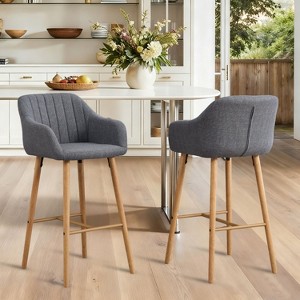 ORRD Modern Bar Stools Set of 2 with Back & Footrest, Linen Fabric Upholstered Counter Stools with Solid Wood Legs for Kitchen Island, Home Bar - 1 of 4