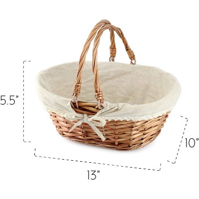 Natural Brown Oval Wicker Basket with Fabric Liner