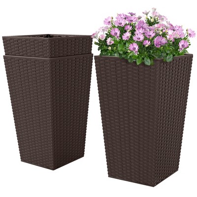 Outsunny Set of 3 Tall Planters, Outdoor & Indoor Flower Pot Set for Front Door, Entryway, Patio and Deck