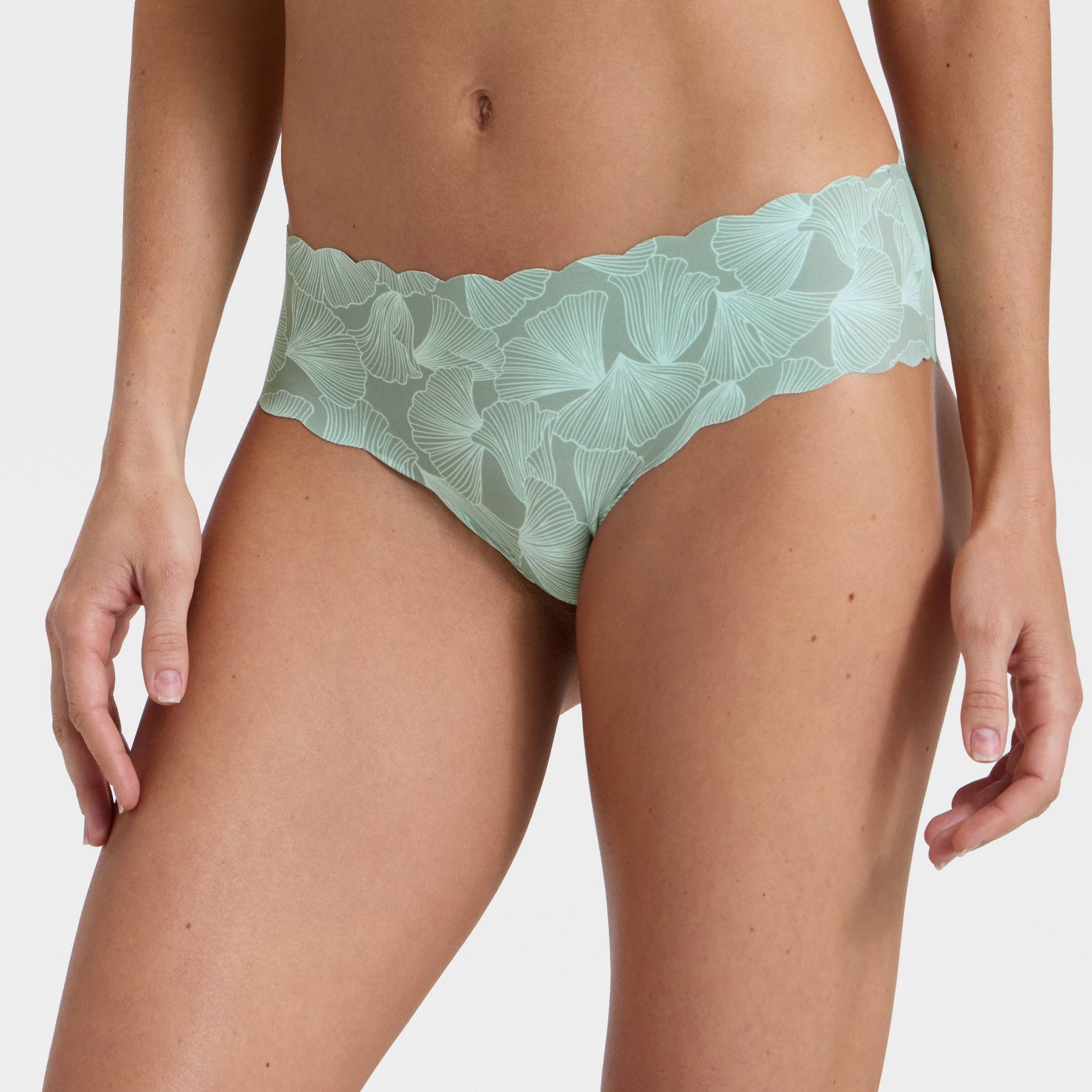 Women's Scallop Cut Cheeky Underwear - Auden™ Green Floral Print S