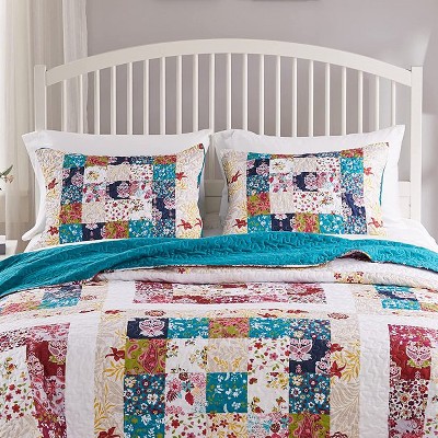 Harmony Teal Patchwork Quilted Cotton Pillow Sham