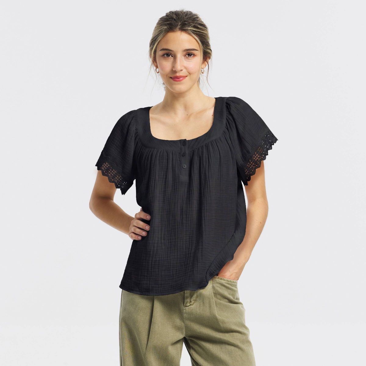 Women's Raglan Short Sleeve Lace Top - Universal Thread™