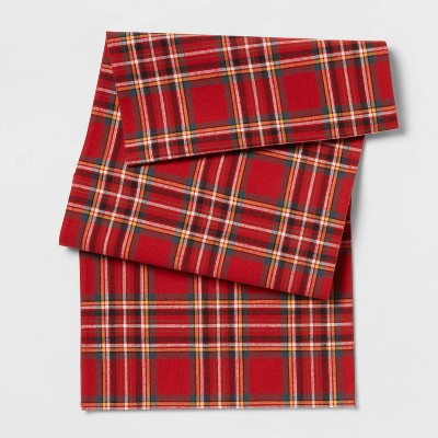 108" x 14" Cotton Plaid Table Runner Red - Threshold™