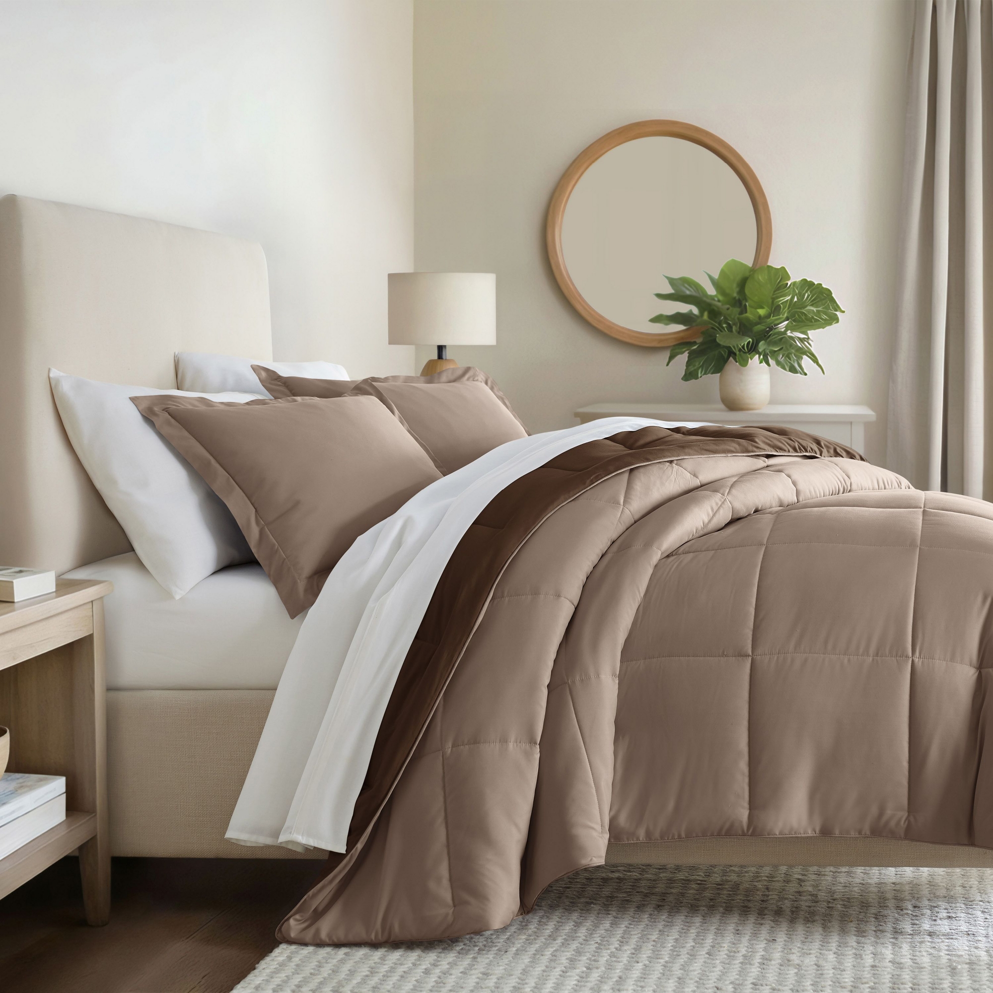 Reversible Comforter and Shams Set, Ultra Soft - Becky Cameron, Taupe / Chocolate, King/California King