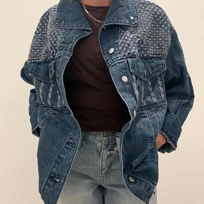 Women's Oversized Floral Striped Denim Jacket - Universal Thread