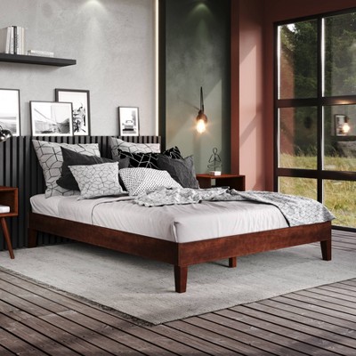 Nix Solid Pine Natural Full Platform Bed with Drawer