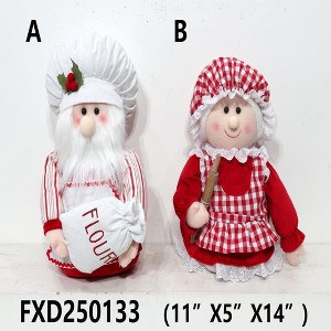 Transpac Plush Baking Santa and Mrs Claus Sitters Set of 2 Decorative Figurines for Tabletop and Mantel Holiday Decor - 1 of 1