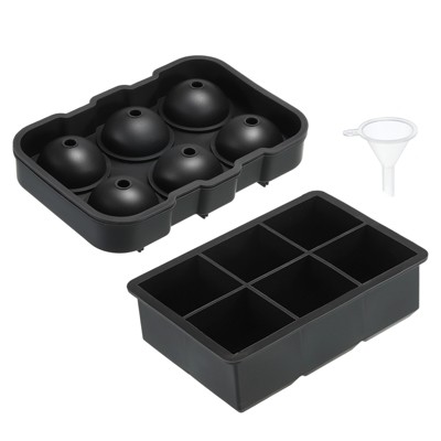 Unique Bargains Silicone DIY Drink Ball Square Maker Ice Cube Trays with Funnel 7.1" 6.5" 2 Pcs