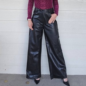 Women's Wide Leg Patent Pants - Blue B - 1 of 4
