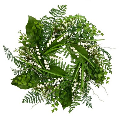 Vickerman 24" Artificial White Mini Flowers Greenery Wreath.