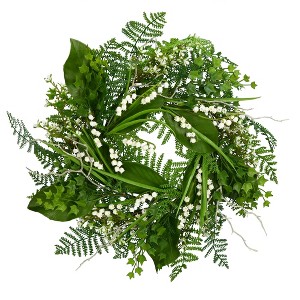 Vickerman 24" Artificial White Mini Flowers Greenery Wreath. - 1 of 4
