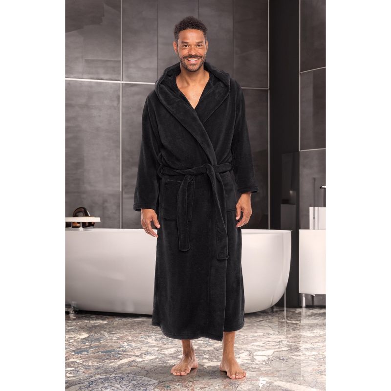 Men's Classic Winter Robe, Full Length Hooded Bathrobe, Cozy Plush Fleece, 3 of 10