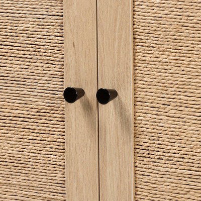 Light Brown and Black Woven Rope Accent Cabinet