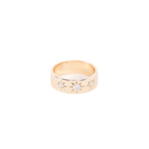 Slickblue Gold Wide Rim Ring, Star Carved Design with Faux Diamond Incrustation, Bold Fashion Jewelry, 0.6" - 1 of 3