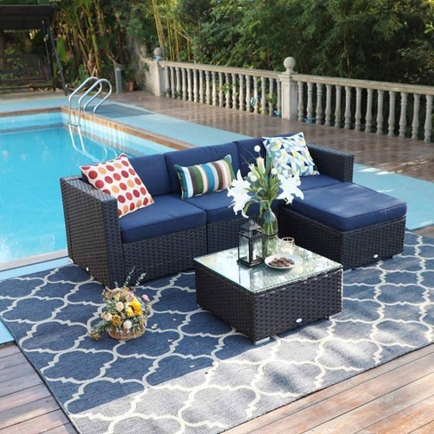 5pc Outdoor Wicker Rattan Furniture Set, Good Quality Outdoor Wicker Furniture